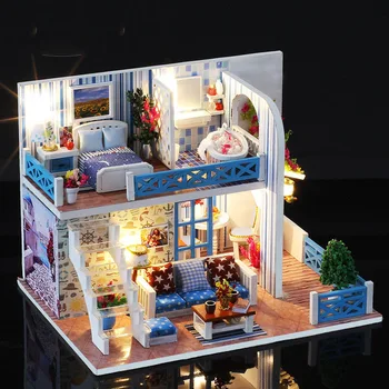 DIY Asambla Casa Papusa Jucărie din Lemn Miniatura Case Papusa Handmade Casă de Păpuși Jucării Cu Mobilier de Lumini cu Led-uri de Aniversare pentru Copii Cadouri
