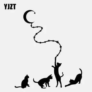 YJZT 15,3 CM*17.8 CM Pisici Drăguț Lună Și Stele, Mașină de Autocolante de Vinil Decal Negru/Argintiu C3-0638