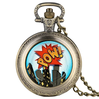 Vintage Mens Colier Ceas de Buzunar POW City Design Ceas de Buzunar pentru Băiat Cuarț arabă Digitale Ceasuri de Buzunar pentru Adolescent