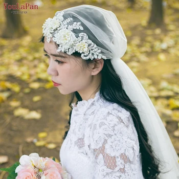 YouLaPan V43 Poze Reale Moale Flori de Voal Alb Fildeș Nunta Tul cu Perle si Margele pentru Femei Căsătorie Petrecere