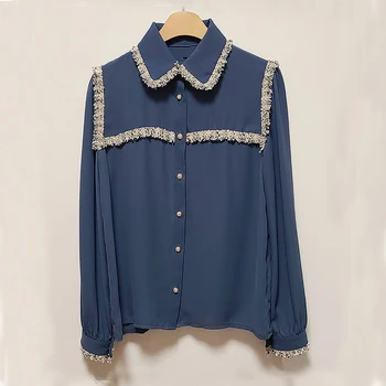 Elegant, Alb Bluza Femei 2021 Primăvară Dulce Ciucure Fundă Topuri Cu Maneci Lungi Din Dantela Pentru Femei Cardigan Button Up Shirt Femei Blusas 11608