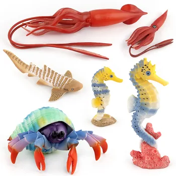 De Viață mare Rechin Animal Figura Jucării de Animale Ocean Pustnic crab hipocampus calmar Copii Solid din Plastic de Ciment Jucarii Cadou