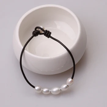Perle de apă dulce Bratari Luciu Ridicat de Orez în Formă de Perle Brățară din Piele pentru Femei lucrate Manual Adevarata Perla Bijuterii Bijuterii Personalizate