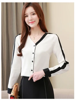 Șifon tricou tricou femei lungă cu mâneci primăvară 2021 nou slim bottom tricou versiunea coreeană de dimensiuni mari V-neck top