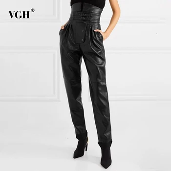 VGH Black Minimalist Pantaloni Harem Pentru Femei Talie Mare, Solid Ruched Casual Pantaloni Largi de Moda de sex Feminin Haine Noi de Primăvară Maree