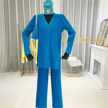 Colorat de Moda Pulover Cardigan Lung Singur Pieptul V-Neck + Glezna-Lungime Pantaloni Lungime Completă 2 Bucată de Costume pentru Femei