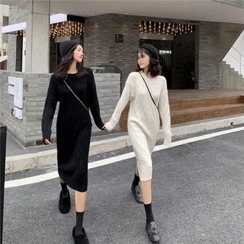 Femei Supradimensionat Rochii Coreean Toamna Tricotate De Iarna Cu Maneca Lunga Moda Vrac Cald Midi Rochie Pulover Elegant De Partid Streetwear