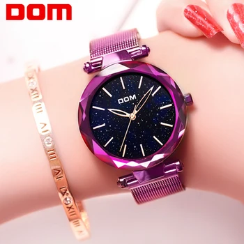 DOM Brand de Lux Violet Femei Ceasuri Minimalism cerul Înstelat de Moda Casual, Feminin Ceas de mana rezistent la apa G-1244PK-1M