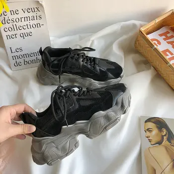 Moda fund gros vulcanizat pantofi femei toamna noul negru ochiurilor de plasă respirabil pantofi sport pentru femei EA-140