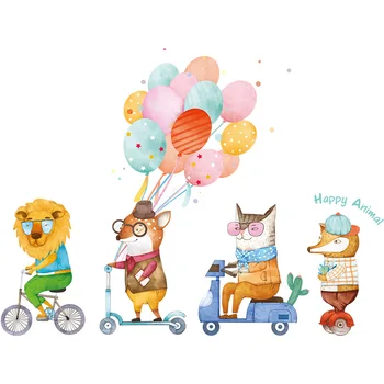 Desen animat Animale Ciclism Balon Colorat Autocolant de Perete pentru Camera Copiilor de Grădiniță Scara Decor de Perete Cadou de Crăciun