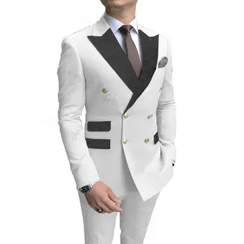 2021 Croitor-A Făcut Pe Bărbați Costum Cu Pantaloni De Costum Sacou Alb Negru Florale Rever Dublu Breasted Se Potrivesc Subțire Petrecere De Nunta Mirele Tuxedo