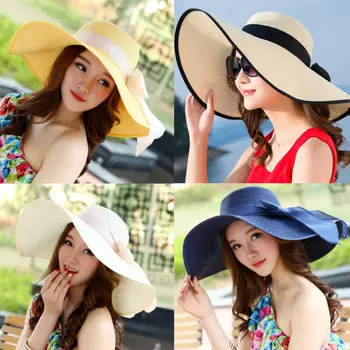 Femei de moda Largă de Mare Refuz Floppy Paie Capac Vara Pălărie de Soare Funda Mare
