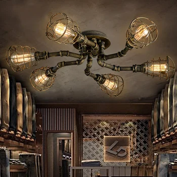American retro stil loft industrial lumina plafon personalitate creatoare fier de apa Restaurant bar living lampă de plafon