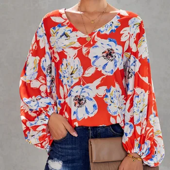 2020 Tricou Casual Vintage Bluza Femei Florale Imprimate Lantern Maneca Femei, Plus Dimensiune Camasi si V-neck Bluza Boho Femei de Moda