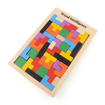 3D din Lemn Tangram Puzzle Teaser Creier Jucării Joc de Tetris Preșcolar Dezvoltarea Intelectuală Jucarii pentru Copii Puzzle din Lemn Bord