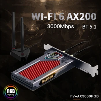 Fenvi 3000Mbps WiFi 6 PCI-E Bluetooth 5.1 Dual Band Gaming Wireless PCIe Card Adaptor RGB 2.4 G/5G 802.11 AX WI-Fi gratuit Wlan