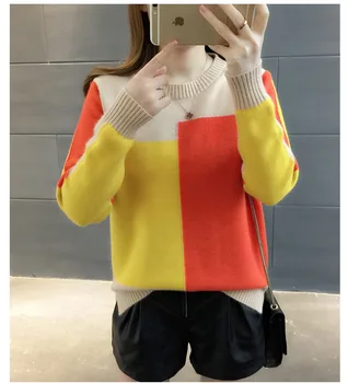 Femei Pulover De Iarna Cu Maneca Lunga Mozaic Jumper Fete Stil Coreean Pulover Tricotate Pulovere Trage Femme