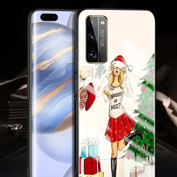 Fată de moda Crăciun Fericit Sticlă Cazul în care Telefonul pentru Huawei Honor 8X 9X Pro 10 20 Lite Fundas Onoarea 30+ X10 Max 5G Capac Spate Coque