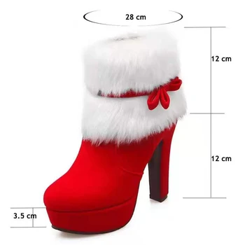 Iarnă Zăpadă De Crăciun Cizme Femei 2020 Roșu Negru Glezna Cizme De Sex Feminin Tocuri Platforma Doamnelor Pantofi De Damă Blană Cald Papuceii