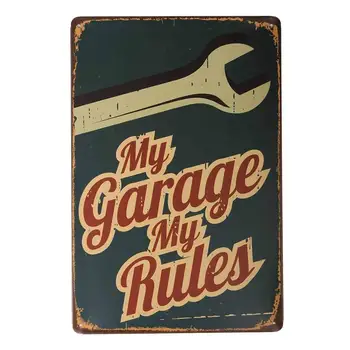 Tin Semn de Epocă Garajul Meu, Regulile Mele Cheie Garaj Atelier de Reparații Bar Vintage din Metal Semn de Decorare Perete 8x12 Cm