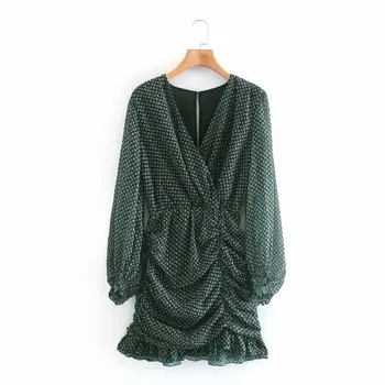 De vară, de toamnă nou culoare metalica plisata verde vintage sexy zaraing stil za 2020 femei sheining vadiming rochie de petrecere LKD9826