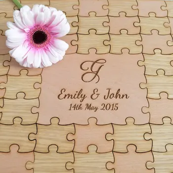 Personalizate Nunta De Lemn Jigsaw Puzzle Bucată Guestbook