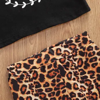 Fashion Summer Infant-Haine pentru Copii Seturi de Fete Topuri+Flare Pantaloni+Bentita 3Pcs Leopard Scrisoare de Imprimare Maneci Scurte Copilul Utilaje