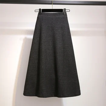 Toamna Femei Fuste Tricotate-linie Talie Mare Vintage Lady Faldas Casual, Simple, Fuste Midi Haine groase Supradimensionate