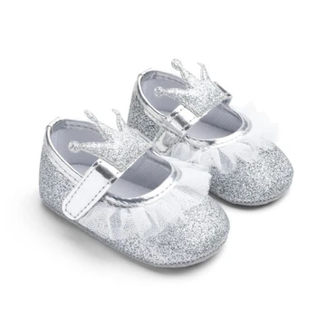 Crown Princess Baby Girl Pantofi Prima Walker Pentru Copii Copilul Fete Din Bumbac Cu Paiete, Dantela Copil Talpă Moale Pantofi Argintiu Rosu Albastru Roz