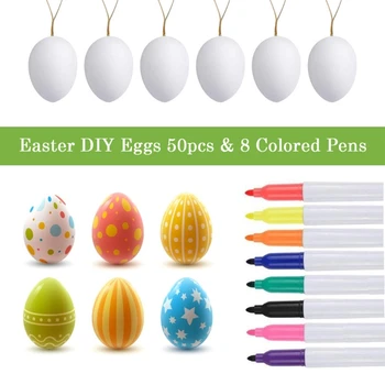 50pcs DIY Ouă de Paști 8pcs Pixuri de Culoare Alb material Plastic Ouă Pentru Paște DIY Copii Gif P9YB