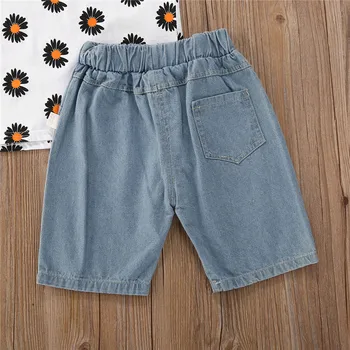 De Vară 2020 Copil Fata de Îmbrăcăminte Seturi de Floarea-soarelui Tipărite Tricou Top + Pantaloni Denim Albastru 1-5A copii Copii Tinutele Casual de Vara