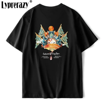 Lyprerazy Bărbați Chinez Brodate Peking Opera Fata de T-shirt, O-Neck Hip Hop Street Casual T-Shirt Tee