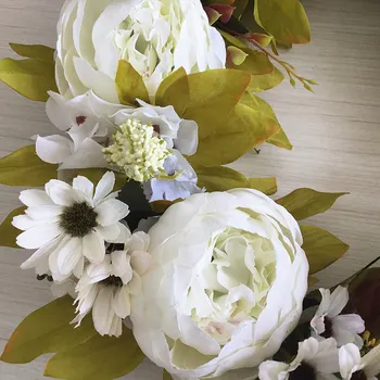 17 Inch Artificiale Bujor Alb Coroană De Flori Buiandrugului Ornament Nunta Aranjament Lumanare Flori Decor Fals Burrer