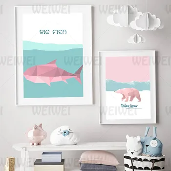 Origami Sentiment De Rechin Acasă Decor Pictura Animal Urs Polar Desene Animate Perete Panza Poster Dormitor Cafenea Restaurant Print