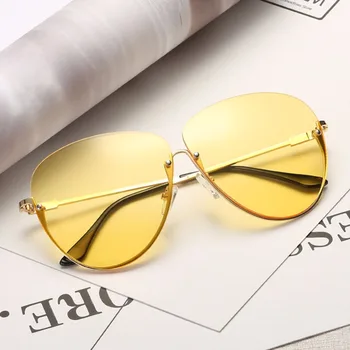 Fără ramă Nouă Pisică Ochi ochelari de Soare pentru Femei Transparent Brand de Moda ochelari de Soare de Designer Doamnă Mare Cadru Metalic UV400 #248147