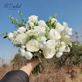PEORCHID Verde Trandafir Alb Buchet de Mireasa De fleur Mariee Accesorii de Nunta Artificiale dră de onoare flori Buchet de Mână 2021