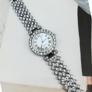 De lux de Moda Cuarț Femei Bratara Ceasuri Doamnelor din Oțel Inoxidabil Curea Stras Cuarț Încheietura Ceas ceasuri pentru femei