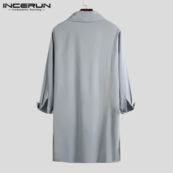 Maneca lunga Culoare Solidă Jubba Echipa INCERUN Mens de Agrement Musulman Robe Butoanele de Epocă Bluza Mens Stil Etnic arabă Topuri 5XL