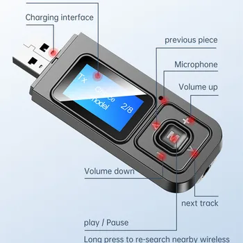 Bluetooth USB 5.0 Audio Transmițător Receptor cu Ecran LCD de 3,5 MM AUX RCA Stereo Adaptor Wireless Dongle Pentru PC TV Auto Căști