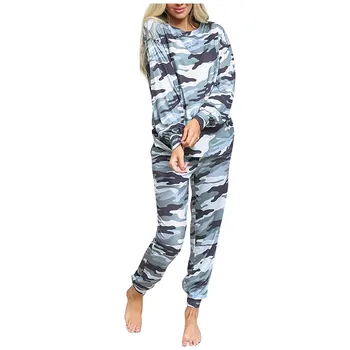 Toamna Iarna Femei Pijama Femei de Moda, O-neck Imprimare Pulover Acasă Costum cu Maneci Lungi, Buzunare Largi Casual Pantaloni de Pijama Seturi