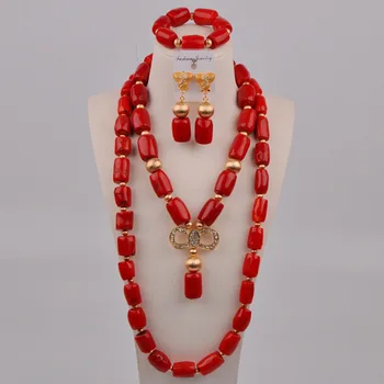 Roșu de moda Nigerian Nunta de Coral Colier African Margele Bijuterii Set pentru Femei 11-D02