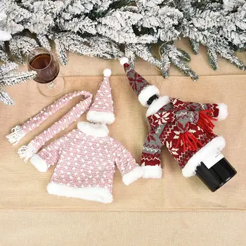Decoratiuni de craciun mini drăguț tricot haine sticla de vin acoperi vin rosu sac de Crăciun necesitatile de zi cu zi