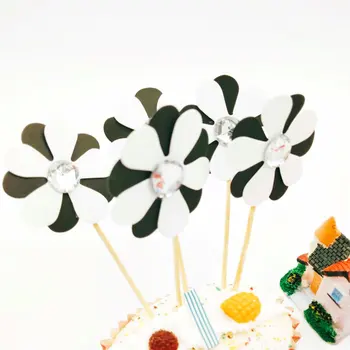 6pcs/set Floare alb-Negru, respectiv Nunta, Petrecere de Aniversare Tort Cadou Card Inserat cu Scobitoarea Tort de Decorare pentru cupcake