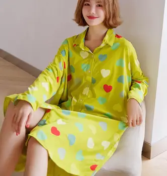 Femei cămașă de noapte de primăvară și de toamnă Japonez de bumbac subțire de grăsime MM Pijamale de mari dimensiuni cu mâneci lungi serviciu acasă vrac pijama