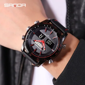 SANDA Brand Cronograf Sport Bărbați Ceas Impermeabil din Piele Luminoasă Militare Digital Ceas Cuarț Ceas Masculin Relogio Masculino