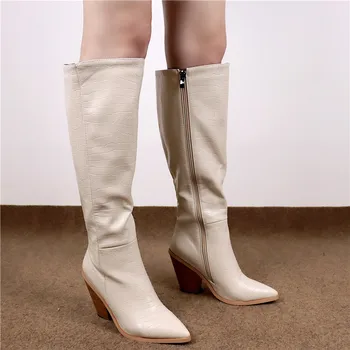 MoonMeek 2020 dimensiuni Mari 34-43 genunchi cizme înalte tocuri groase subliniat toe doamnelor pantofi de iarnă de culoare solidă pentru femei cizme pentru femei