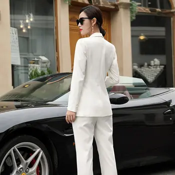 Moda casual, doamnelor costum coreeană cu mâneci lungi slim culoare solidă costum din două piese temperament gazdă costum Alb guler salopete AL