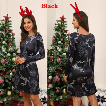 Xxxl Femei, Plus Dimensiune Moda Guler Rotund Crăciun Rochie de Toamnă și de Iarnă Casual cu Maneci Lungi Imprimate Rochie Slim Fit Fuste