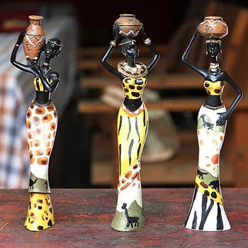 Sculptura africană Exotice Papusa Trei piese Rasina de Artizanat Ornamente Etnice Frumusete Figurine Creative Decor Retro