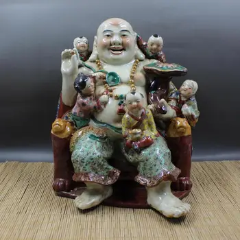 AntiqueQingDynasty portelan statuie,Pastel colorate cinci fiul sculptura lui buddha,Decor Acasă de colectare și de Podoabă,transport Gratuit